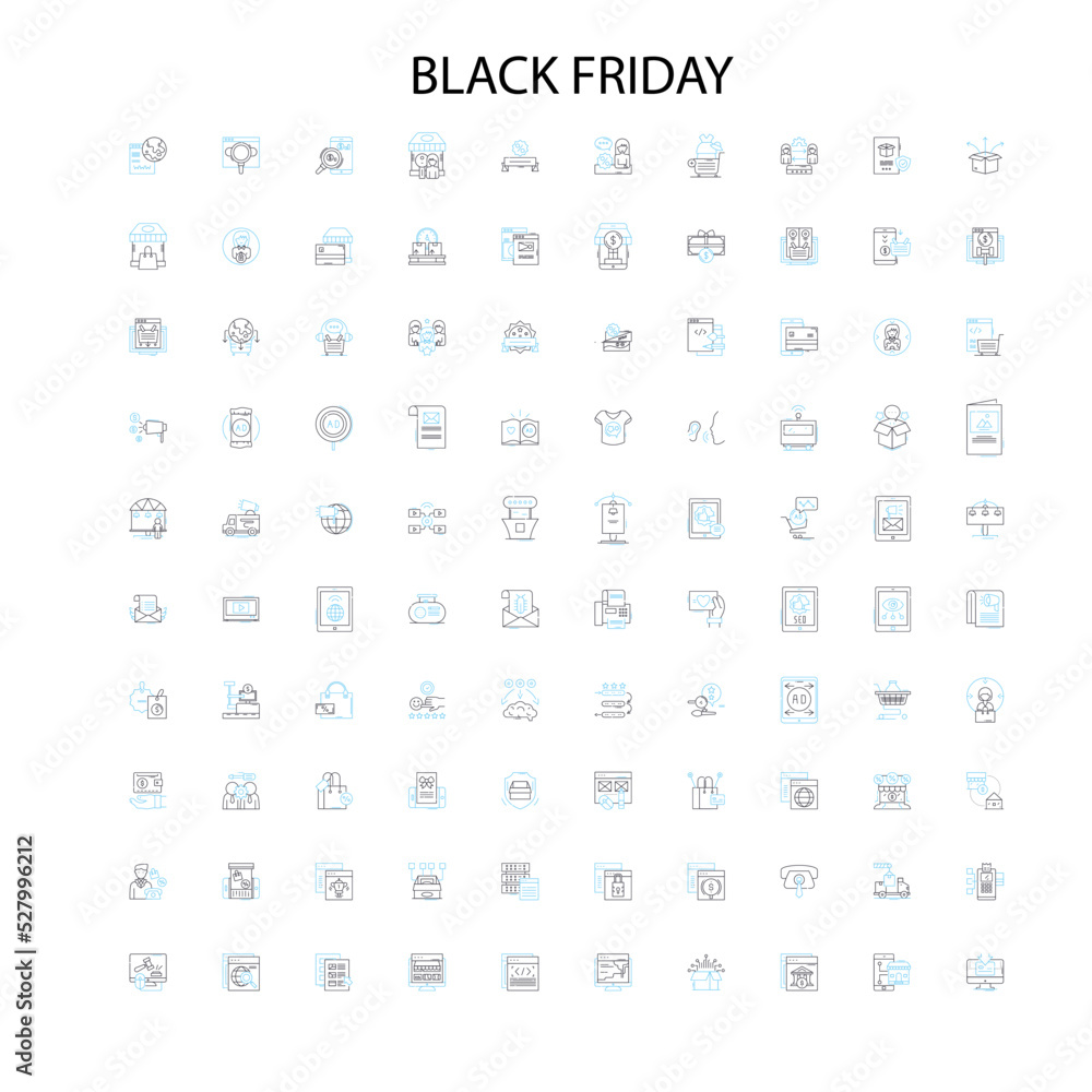 black friday icons, signs, outline symbols, concept linear illustration line collection
