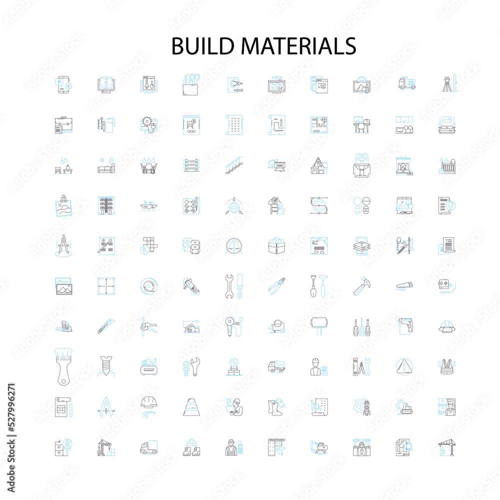 build materials icons, signs, outline symbols, concept linear illustration line collection