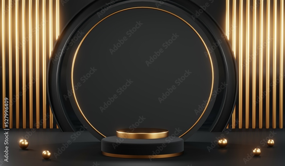 3D rendering of blank product background for cream cosmetics Modern black podium background 3D rendering of blank product background for cream cosmetics Modern black podium background