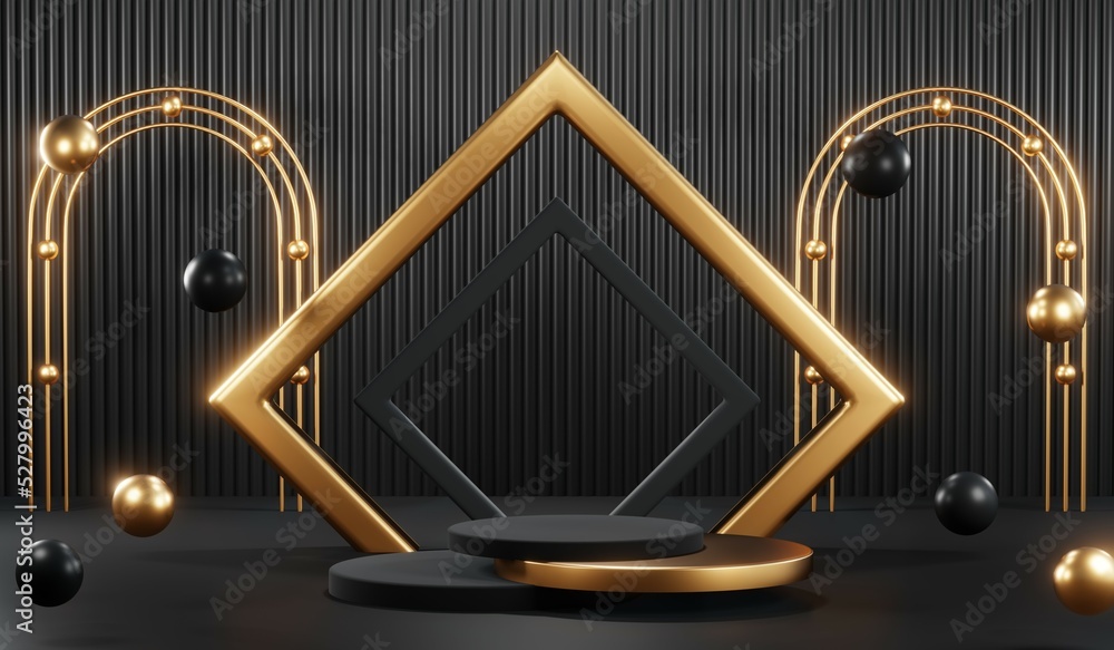3D rendering of blank product background for cream cosmetics Modern black podium background 3D rendering of blank product background for cream cosmetics Modern black podium background
