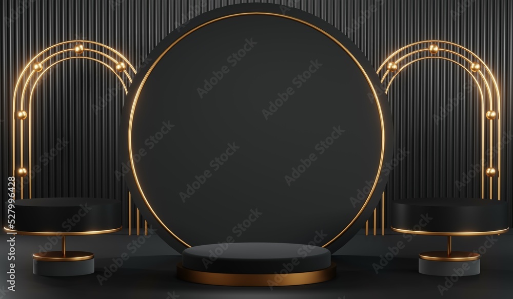 3D rendering of blank product background for cream cosmetics Modern black podium background 3D rendering of blank product background for cream cosmetics Modern black podium background