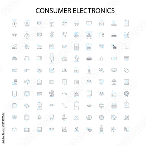 consumer electronics icons, signs, outline symbols, concept linear illustration line collection