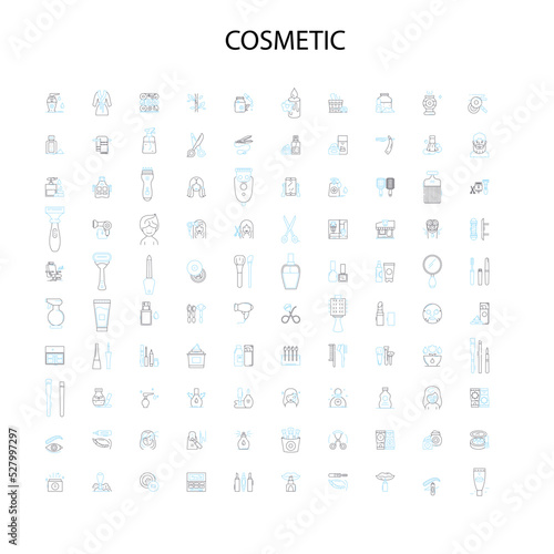 cosmetic icons, signs, outline symbols, concept linear illustration line collection