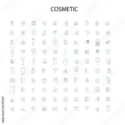 cosmetic icons, signs, outline symbols, concept linear illustration line collection