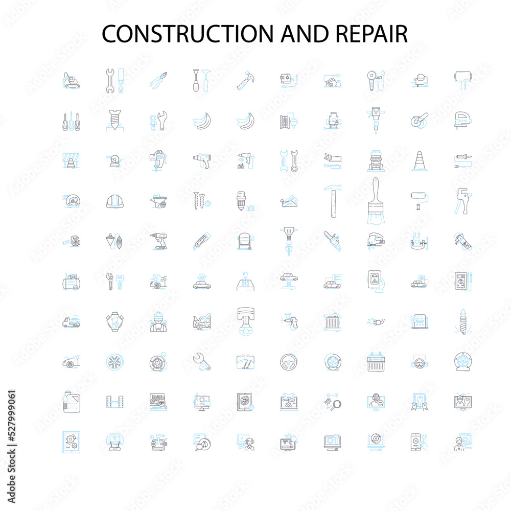 construction and repair icons, signs, outline symbols, concept linear illustration line collection