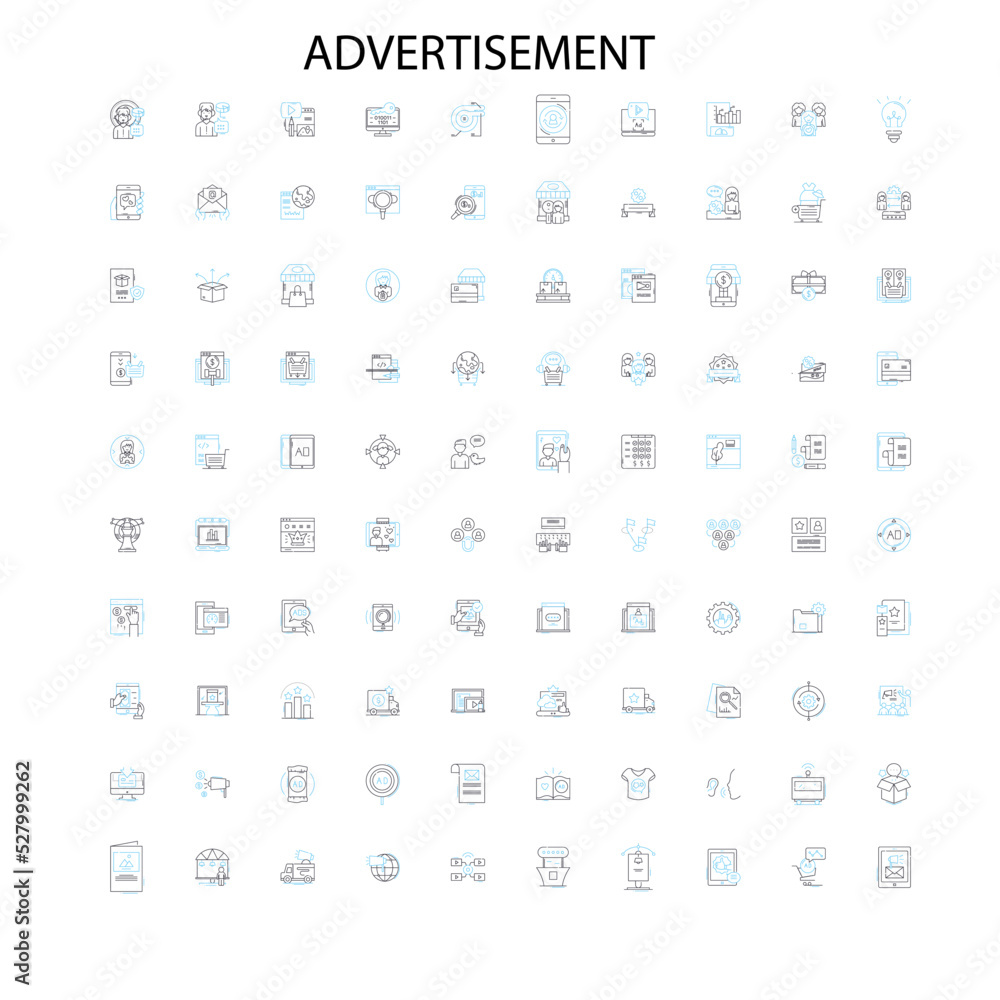 advertisement concept icons, signs, outline symbols, concept linear illustration line collection advertisement concept icons, signs, outline symbols, concept linear illustration line collection