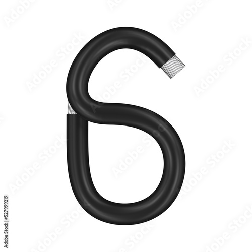 Number 6 made of black wire with bare ends, transparent background, 3d rendering