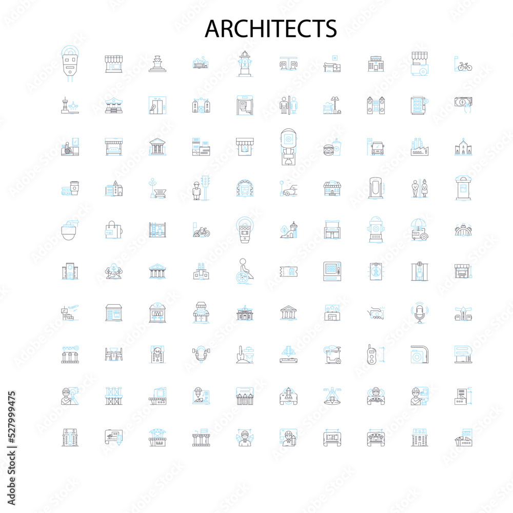 architects icons, signs, outline symbols, concept linear illustration line collection
