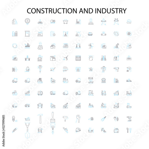 construction and industry icons, signs, outline symbols, concept linear illustration line collection