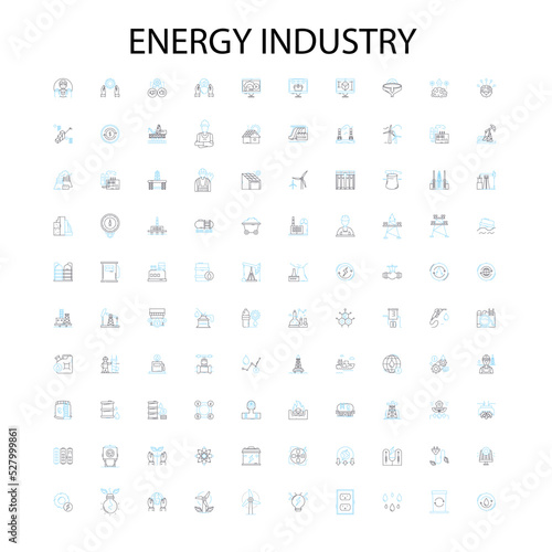 energy industry icons, signs, outline symbols, concept linear illustration line collection
