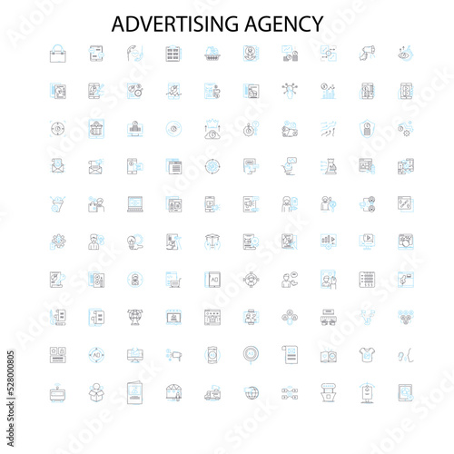 advertising agency icons, signs, outline symbols, concept linear illustration line collection