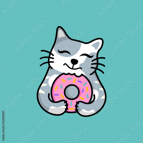 cute cat holding donut - funny donut cat logo mascot