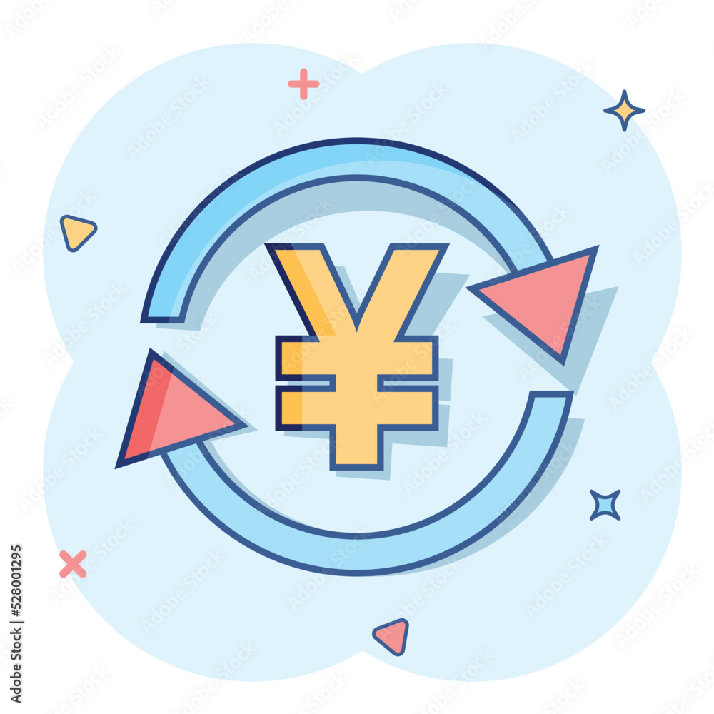 Obraz premium Vector cartoon yen, yuan money currency icon in comic style. Yen coin concept illustration pictogram. Asia money business splash effect concept.