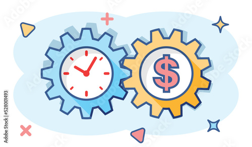 Vector cartoon business and finance management icon in comic style. Time is money concept illustration pictogram. Financial strategy business splash effect concept.