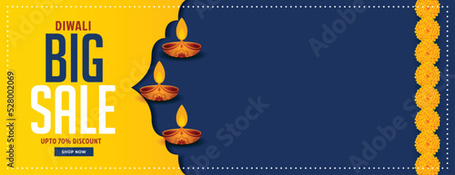 cultural diwali big sale banner with text space and diya design