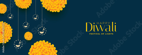 cultural diwali festival wide web banner with beautiful floral design