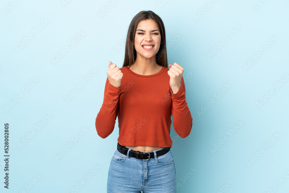 Young caucasian woman isolated on blue background frustrated by a bad situation Young caucasian woman isolated on blue background frustrated by a bad situation