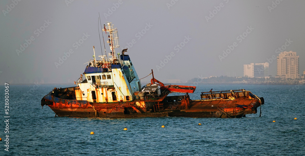 Ship aground near the shore