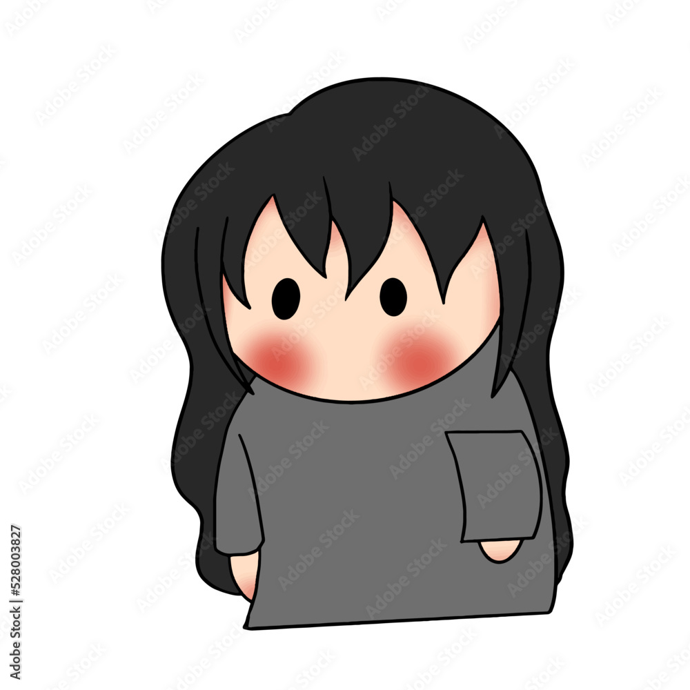 modest cute anime girl in gray t-shirt anime illustration