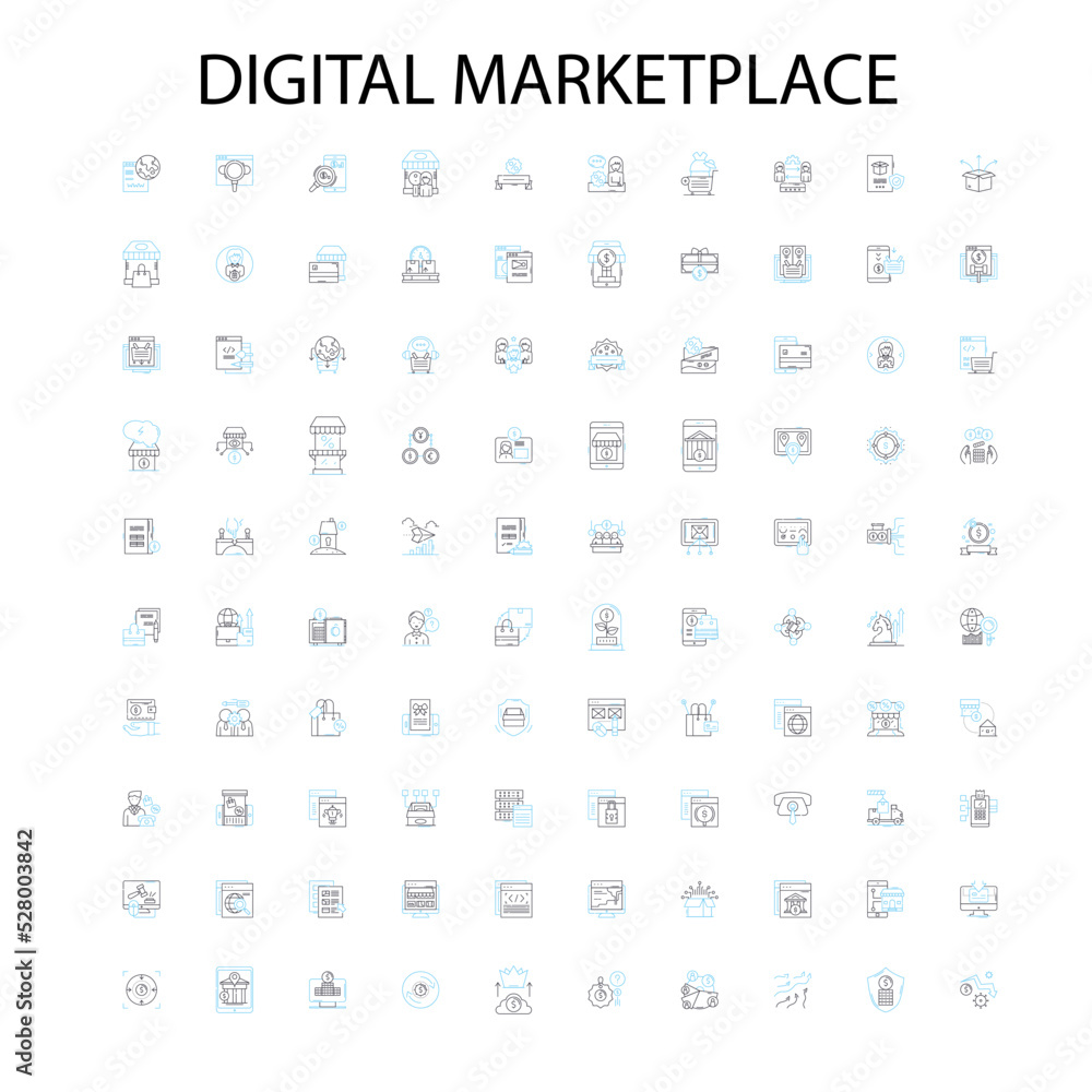 digital marketplace icons, signs, outline symbols, concept linear illustration line collection digital marketplace icons, signs, outline symbols, concept linear illustration line collection
