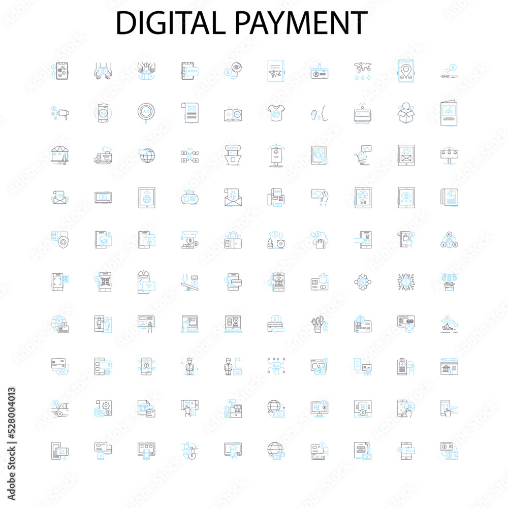 digital payment icons, signs, outline symbols, concept linear illustration line collection digital payment icons, signs, outline symbols, concept linear illustration line collection