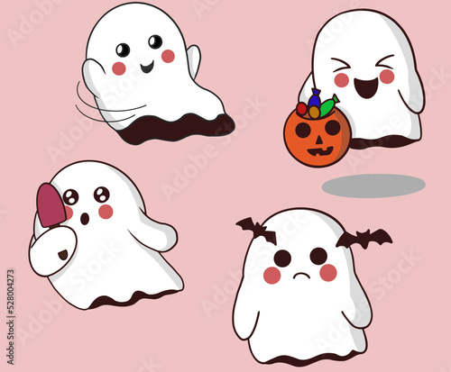 Cartoon cute ghost illustration pack in illustration pack