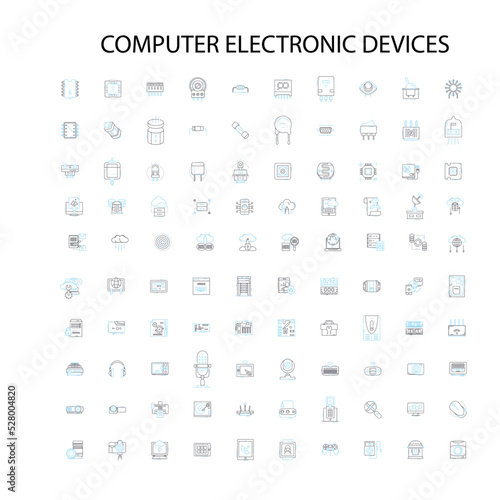 computer electronic devices icons, signs, outline symbols, concept linear illustration line collection