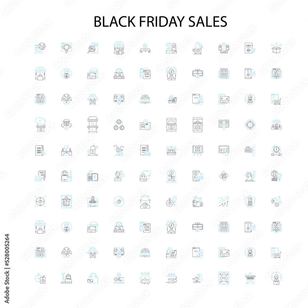 black friday sales icons, signs, outline symbols, concept linear illustration line collection black friday sales icons, signs, outline symbols, concept linear illustration line collection