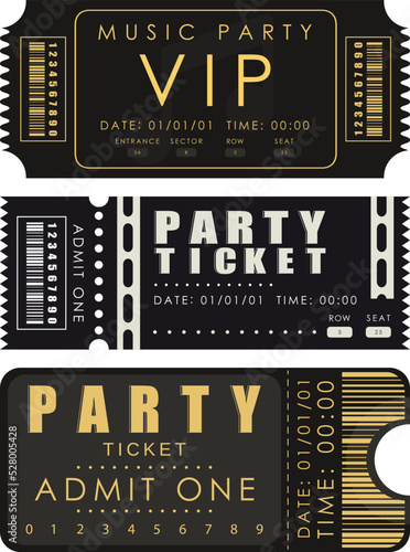 Ticket set. Pass card design. Isolated on white background. Vector.