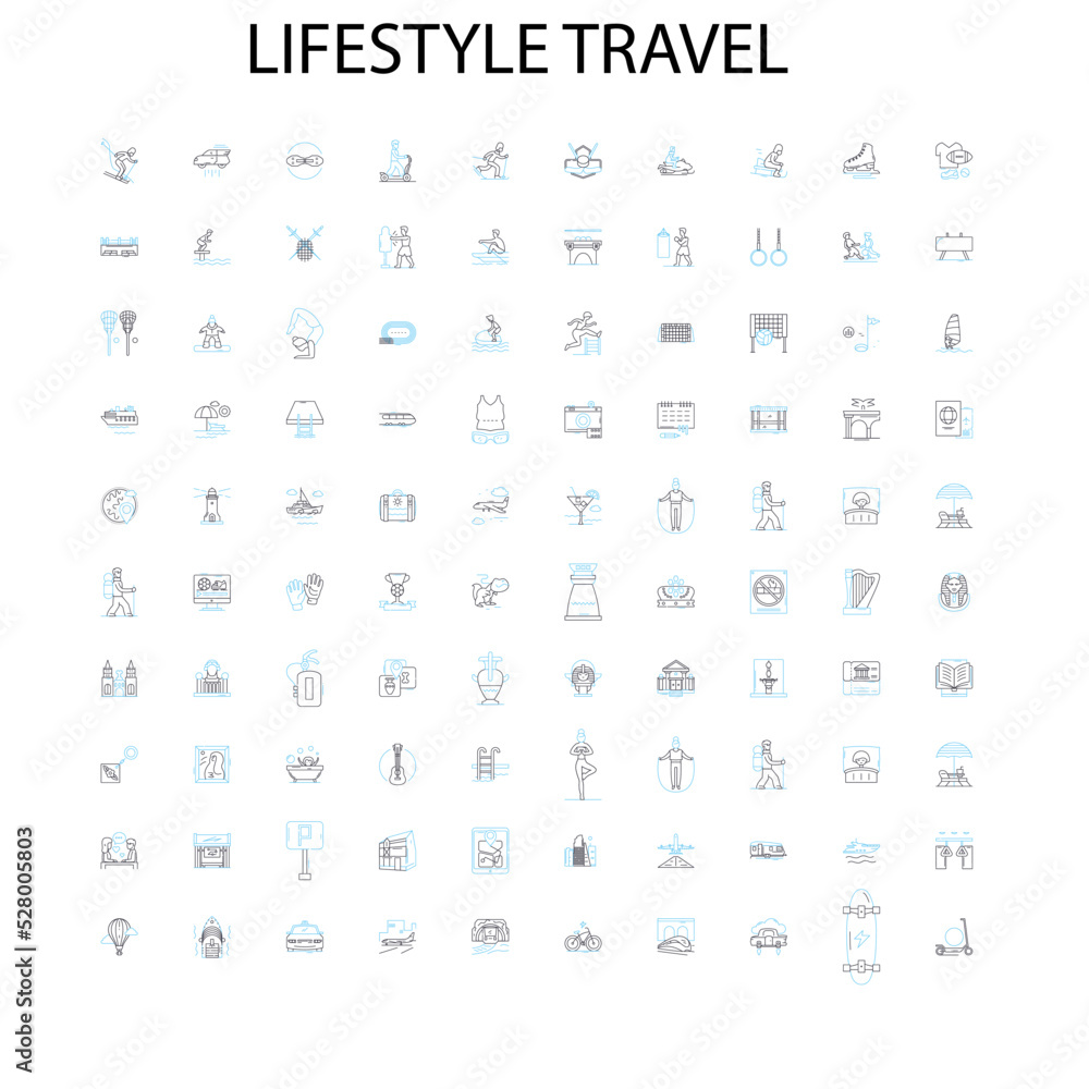 lifestyle travel icons, signs, outline symbols, concept linear illustration line collection