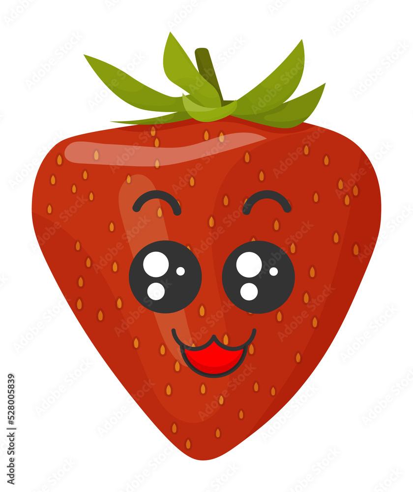 Obraz premium Sticker red strawberry with kawaii emotions. Flat illustration of a strawberry with emotions without background.