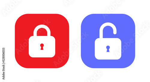 Lock and unlock padlock icon vector isolated on square background