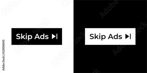Skip ads button icon vector in clipart style. Advertising elements