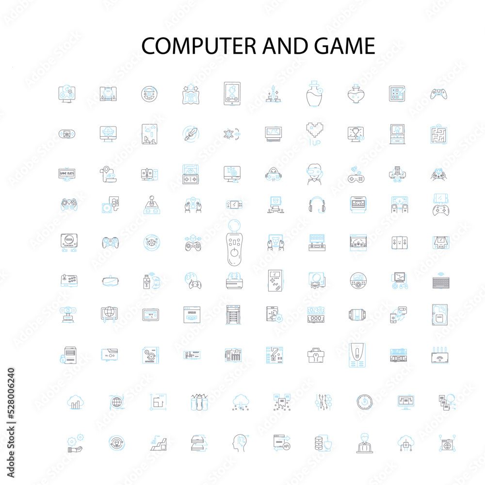 computer and game icons, signs, outline symbols, concept linear illustration line collection computer and game icons, signs, outline symbols, concept linear illustration line collection