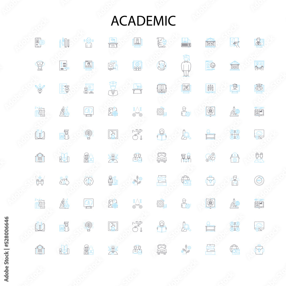 academic icons, signs, outline symbols, concept linear illustration line collection