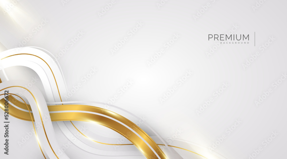 Luxury White and Gold Background with Golden Lines and Paper Cut Style