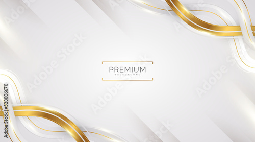 Luxury White and Gold Background with Golden Lines and Paper Cut Style. Premium Gray and Gold Background for Award, Nomination, Ceremony, Formal Invitation or Certificate Design