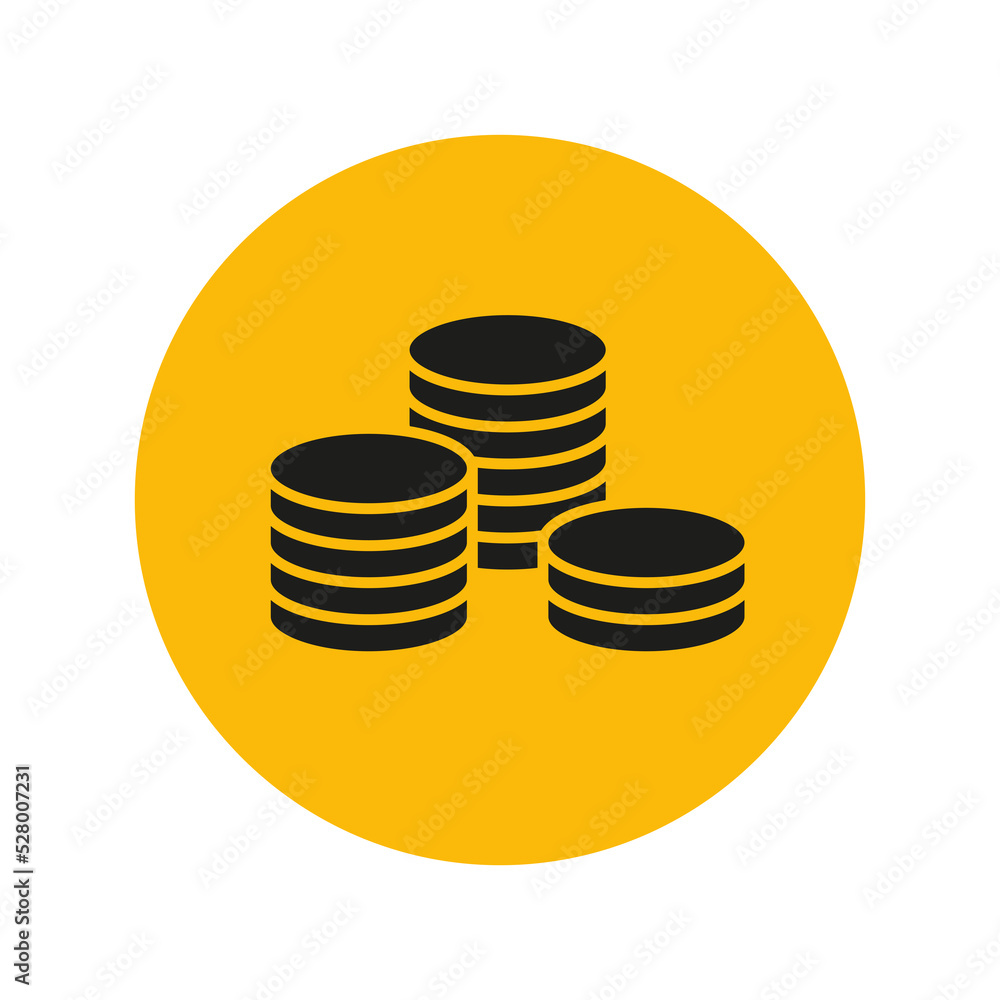 Coin or money icon. Business, finance or bank symbol. A stack of coins is an attribute of wealth. Isolated raster illustration on a white background. Coin or money icon. Business, finance or bank symbol. A stack of coins is an attribute of wealth. Isolated raster illustration on a white background.