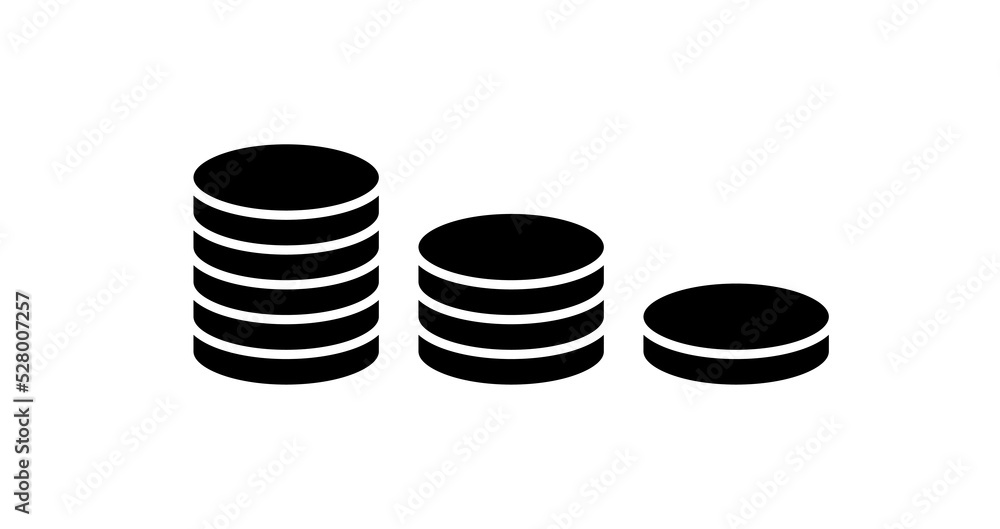Coin or money icon. Business, finance or bank symbol. A stack of coins is an attribute of wealth. Isolated vector illustration on a white background. Coin or money icon. Business, finance or bank symbol. A stack of coins is an attribute of wealth. Isolated vector illustration on a white background.