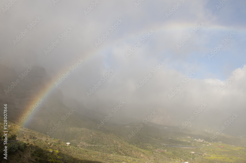 Rainbow over the Tirajana crater. San Bartolome de Tirajana. Gran Canaria. Canary Islands. Spain.