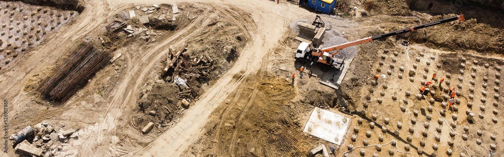 Aerial Photo Busy Industrial Construction Site Aerial Photo Busy Industrial Construction Site