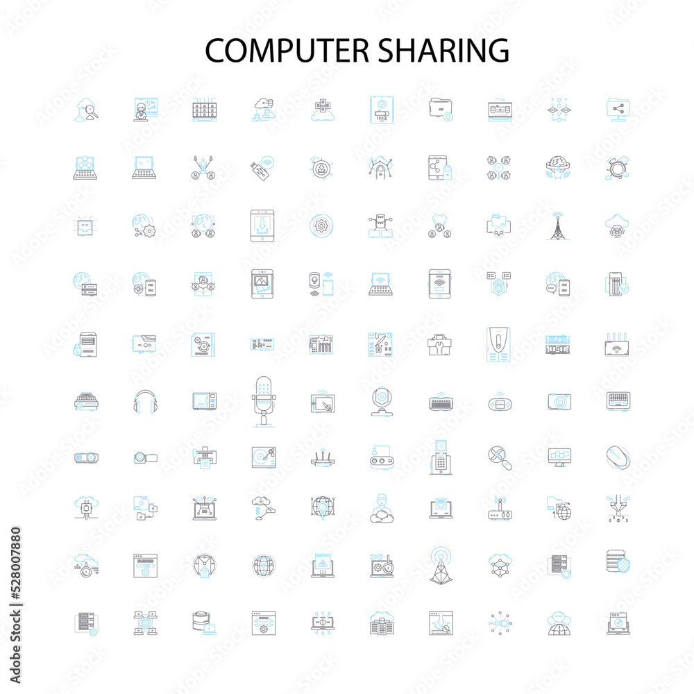 computer sharing icons, signs, outline symbols, concept linear illustration line collection computer sharing icons, signs, outline symbols, concept linear illustration line collection
