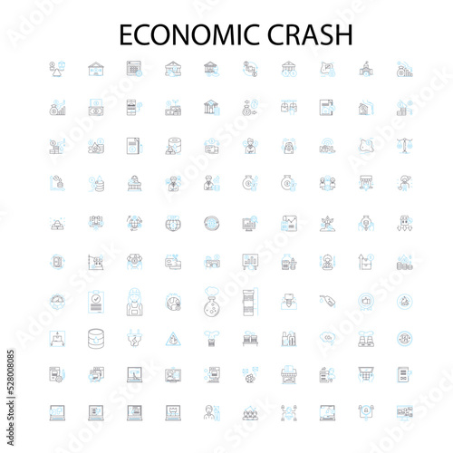 economic crash icons, signs, outline symbols, concept linear illustration line collection