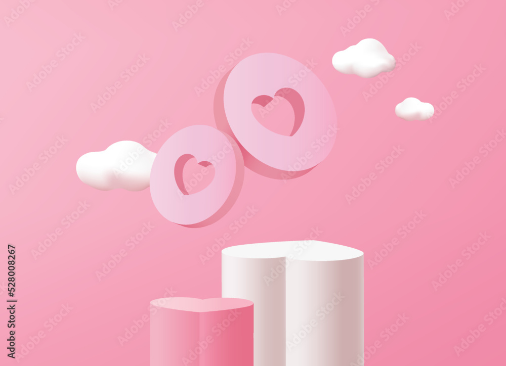 Abstract background minimal style for product presentation with realistic stand or podium heart shape. Mock up scene with empty space. 3d rendering Abstract background minimal style for product presentation with realistic stand or podium heart shape. Mock up scene with empty space. 3d rendering