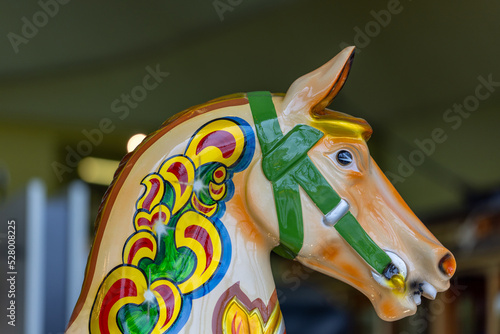 Vintage fairground carousel horse head close-up photo