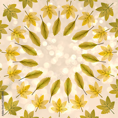 beautiful autumn background with yellow leaves on a light background