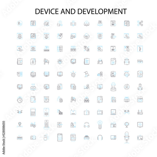 device and development icons, signs, outline symbols, concept linear illustration line collection