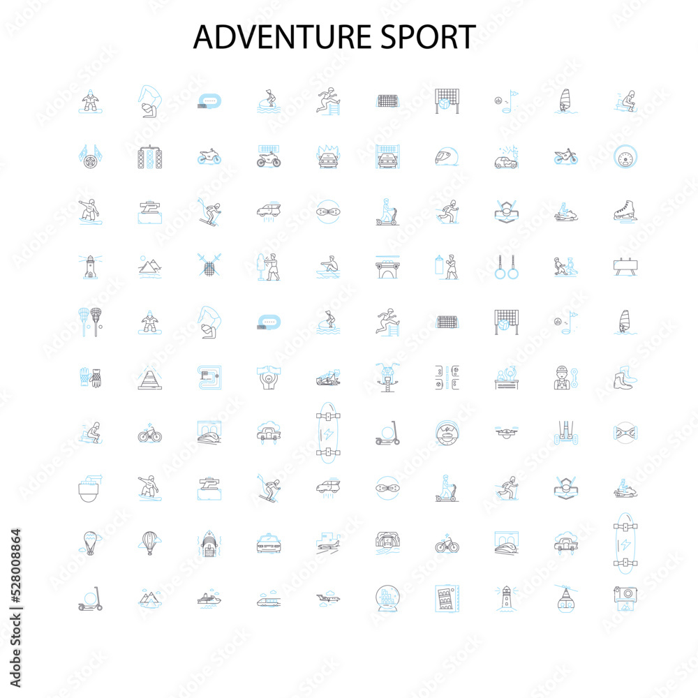 adventure sport icons, signs, outline symbols, concept linear illustration line collection