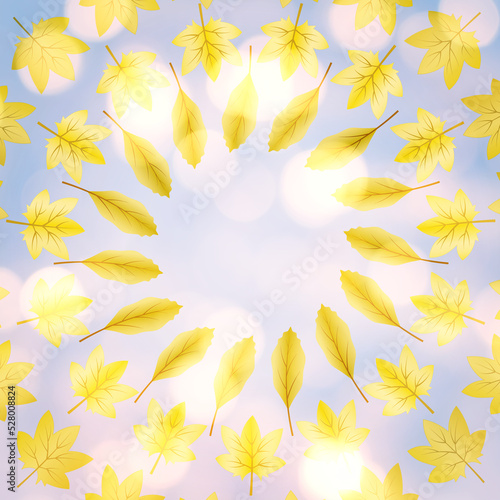 beautiful autumn background with yellow leaves on a light background