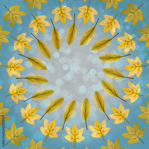 beautiful autumn background with yellow leaves on a light background